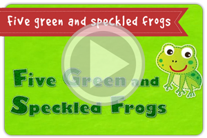 Five green and speckled frogs